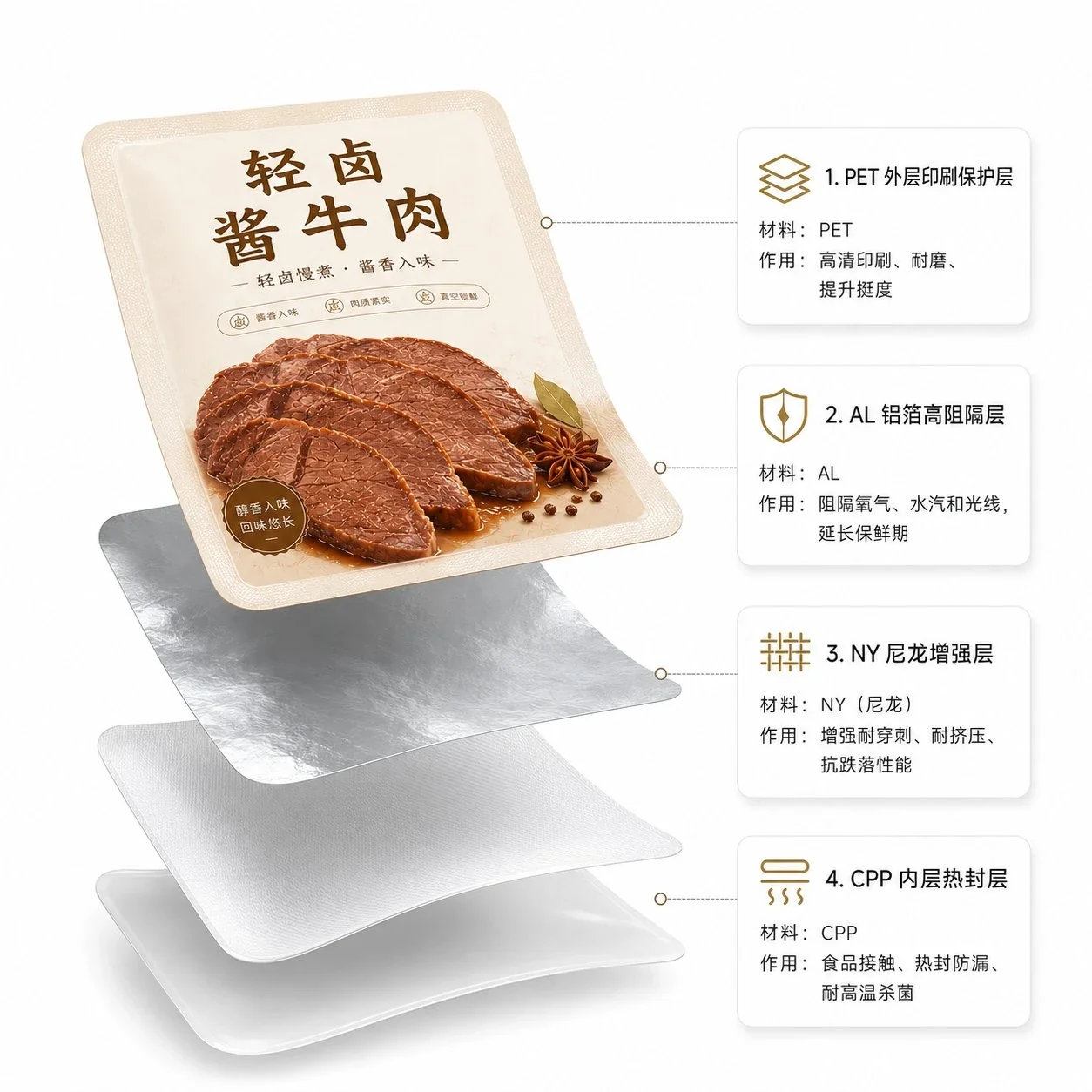 酱牛肉真空包装袋定制 食品级三边封卤味肉制品包装袋厂家 - 图片 6