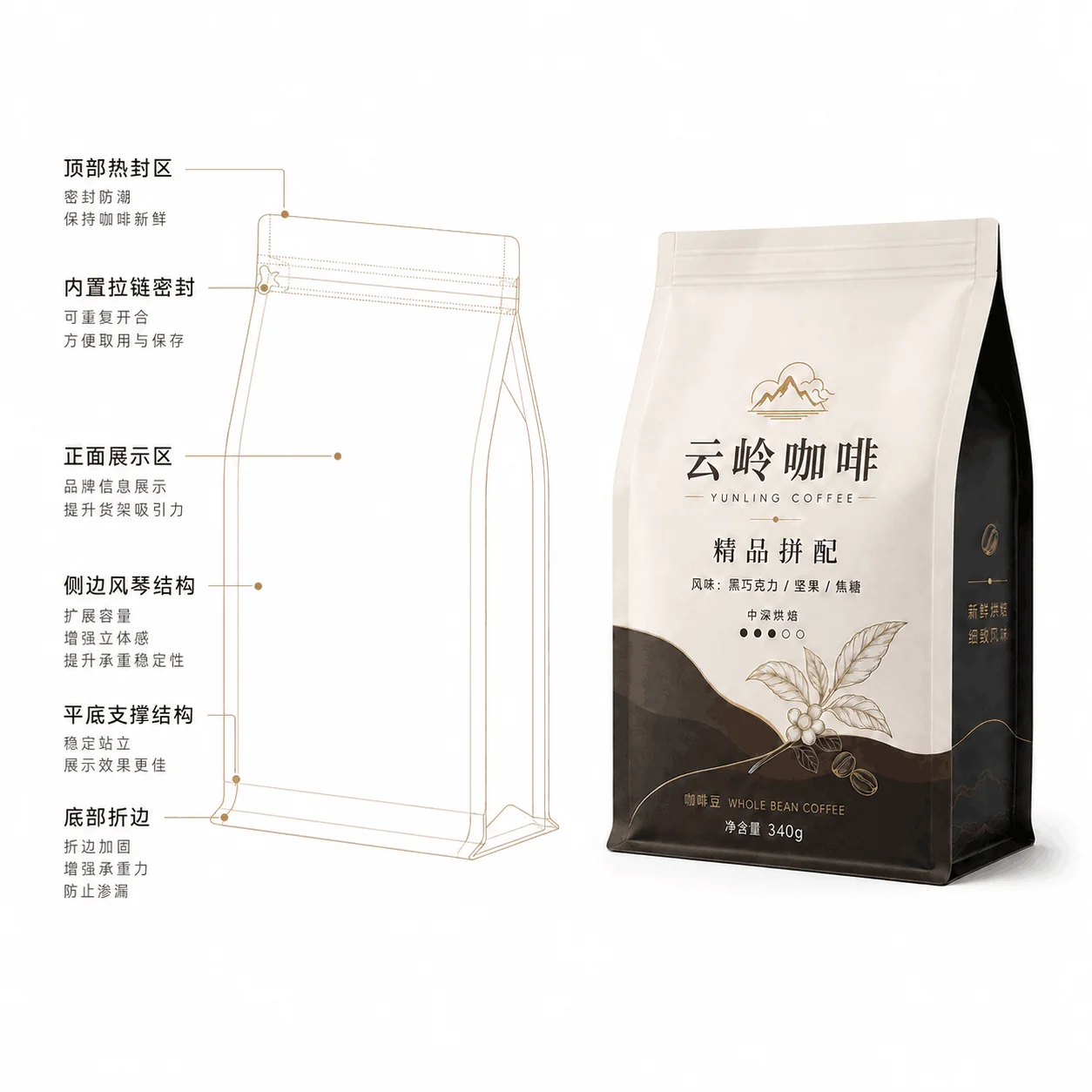 定制食品包装袋定制铝箔自立自封袋三边封真空袋八边封咖啡零食包装袋 - 图片 4