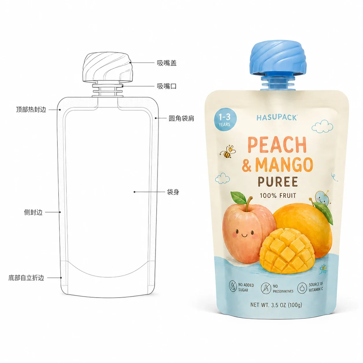 食品级121℃高温蒸煮果泥吸嘴袋定制 BPA无铝箔高阻隔婴儿辅食自立吸嘴袋 - 图片 4