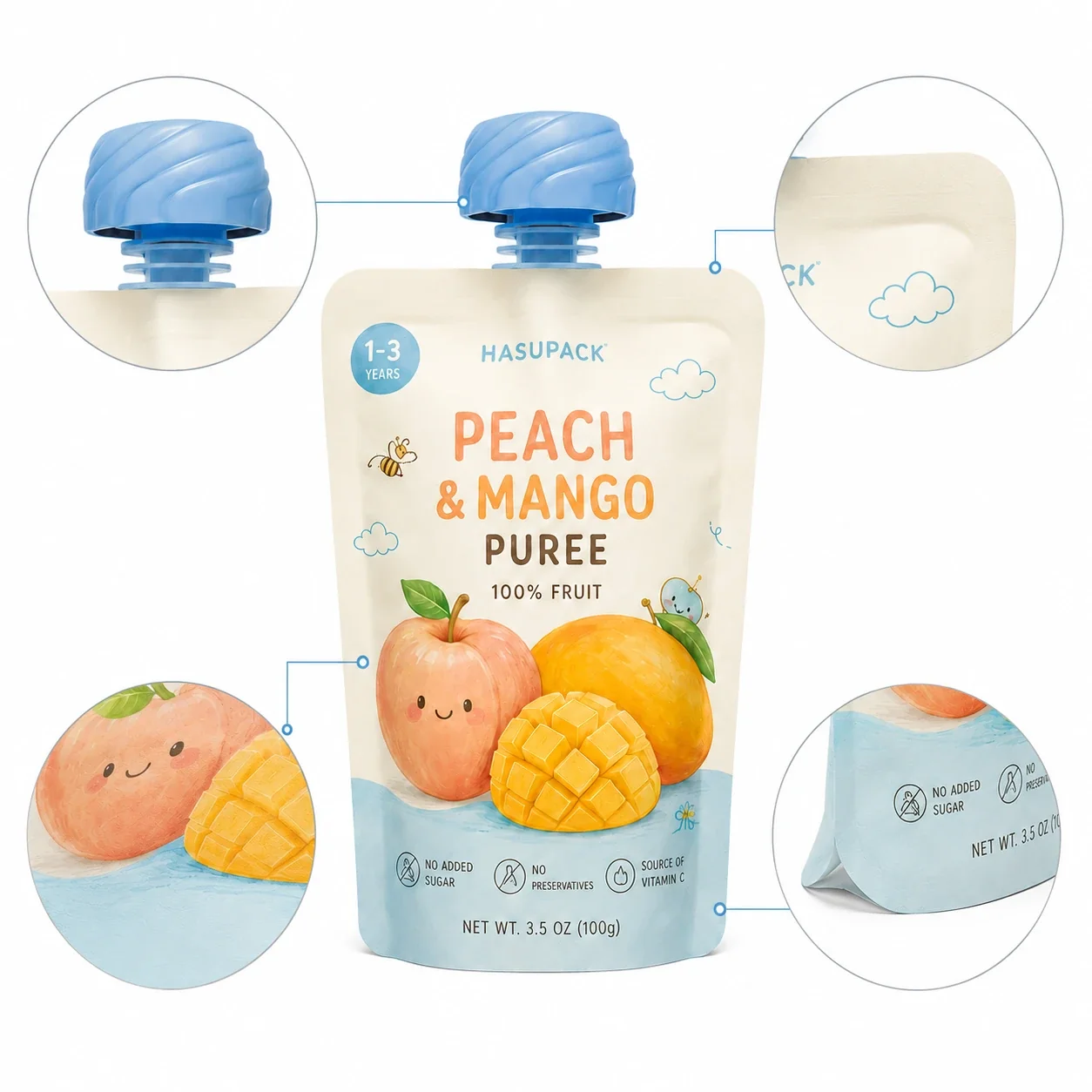 食品级121℃高温蒸煮果泥吸嘴袋定制 BPA无铝箔高阻隔婴儿辅食自立吸嘴袋 - 图片 3