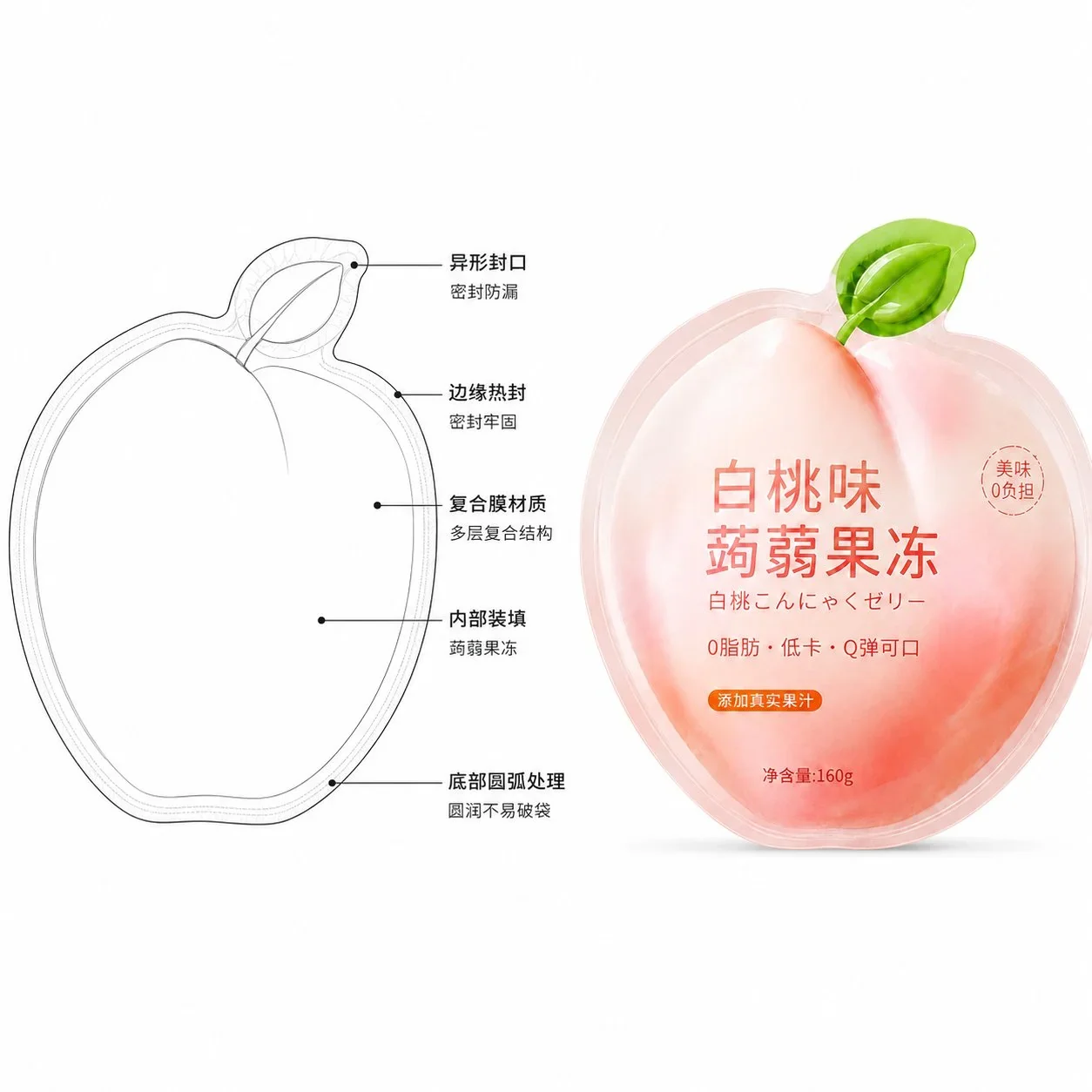异形果冻包装袋定制 桃形蒟蒻果冻食品级透明异型袋厂家 - 图片 4
