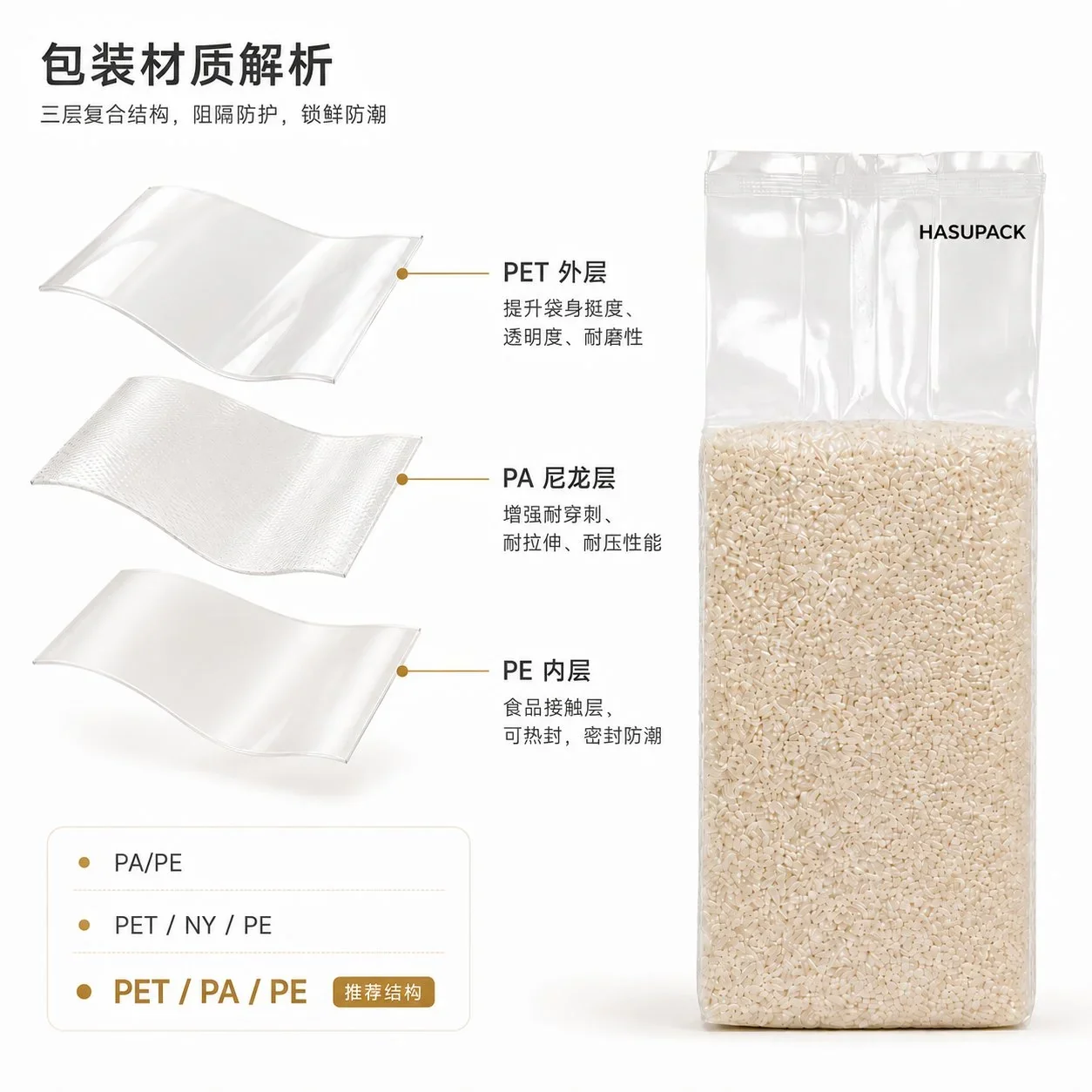 透明食品真空包装袋定制 杂粮大米五谷干货真空砖包袋厂家 - 图片 2