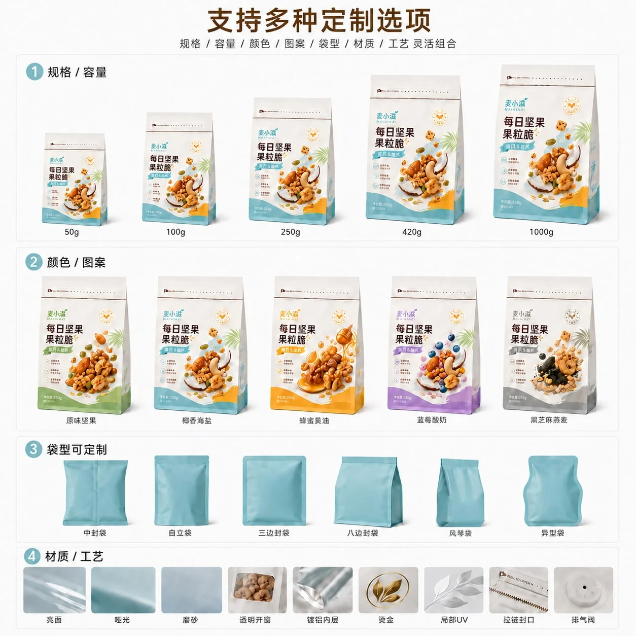 坚果包装袋 咖啡豆零食茶叶包装袋 烘焙制品包装袋 - 图片 6
