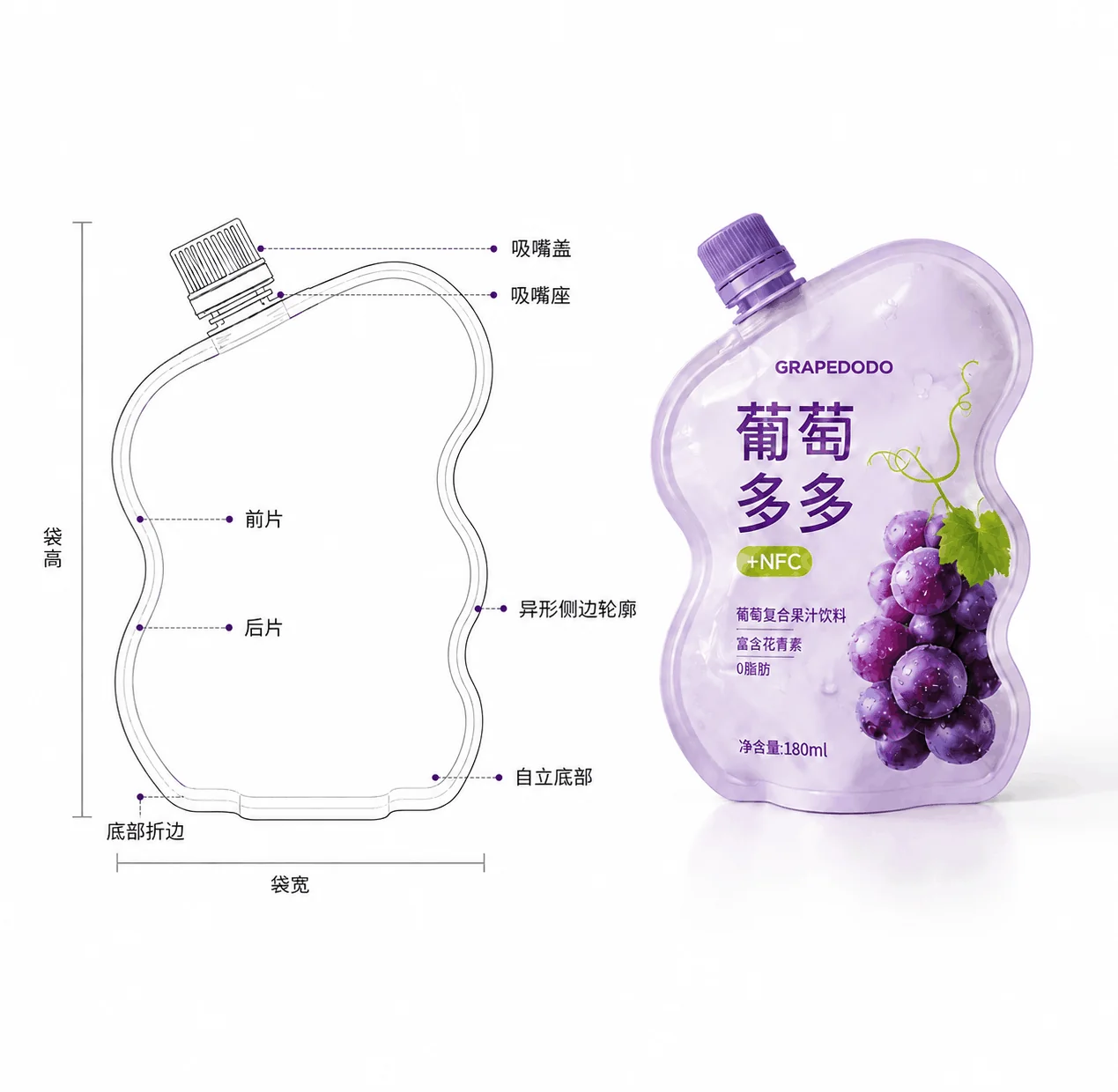 果汁包装袋异形袋型结构线稿