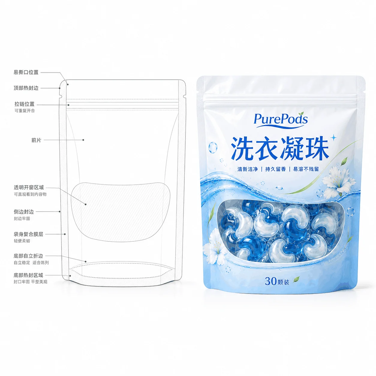 定制三边封自立袋洗护日化专用包装定做 洗衣凝珠泡腾片分装袋 - 图片 5