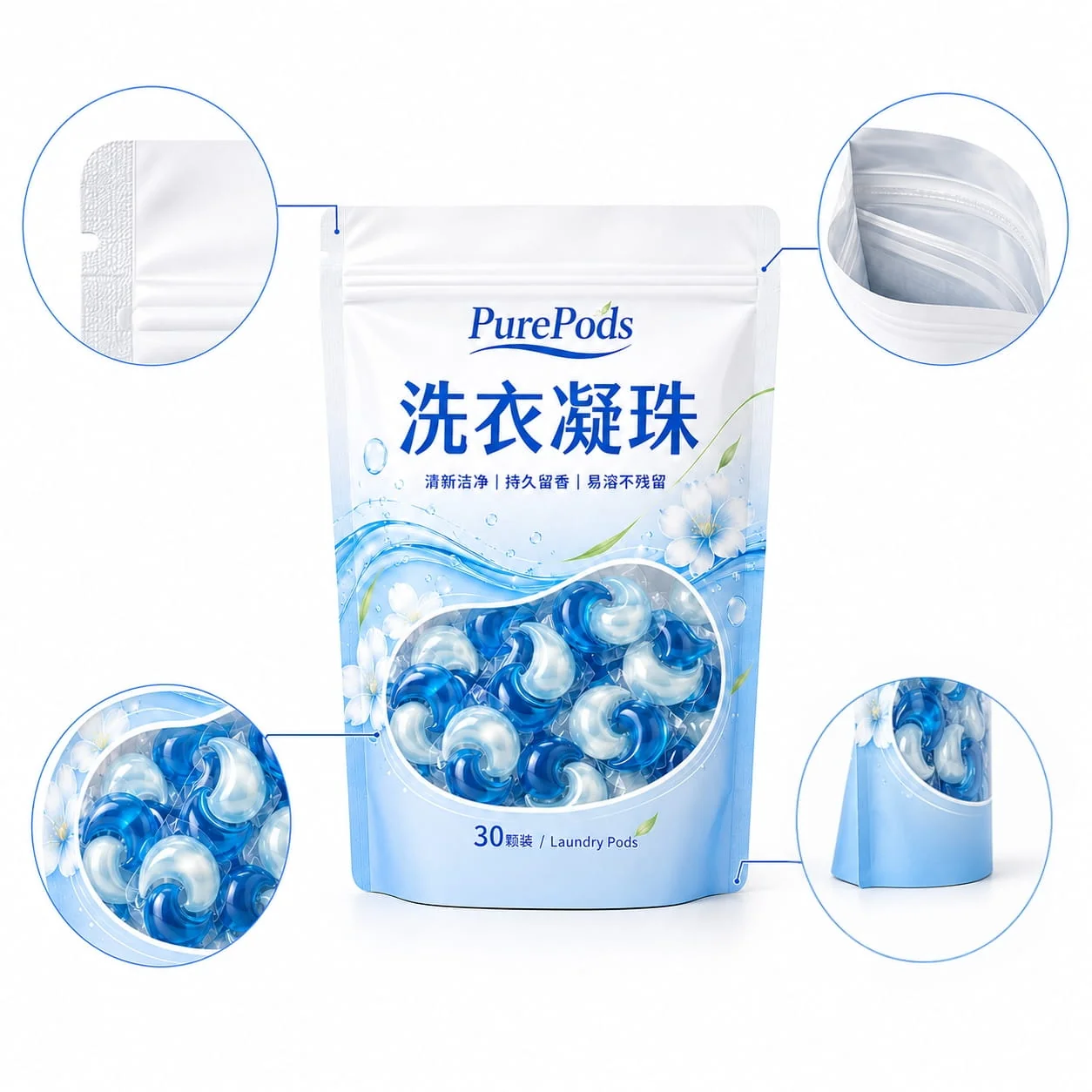 定制三边封自立袋洗护日化专用包装定做 洗衣凝珠泡腾片分装袋 - 图片 3