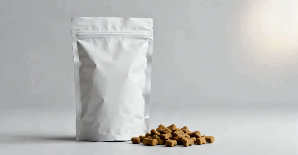 狗零食包装袋:自立袋与犬零食颗粒的示意画面