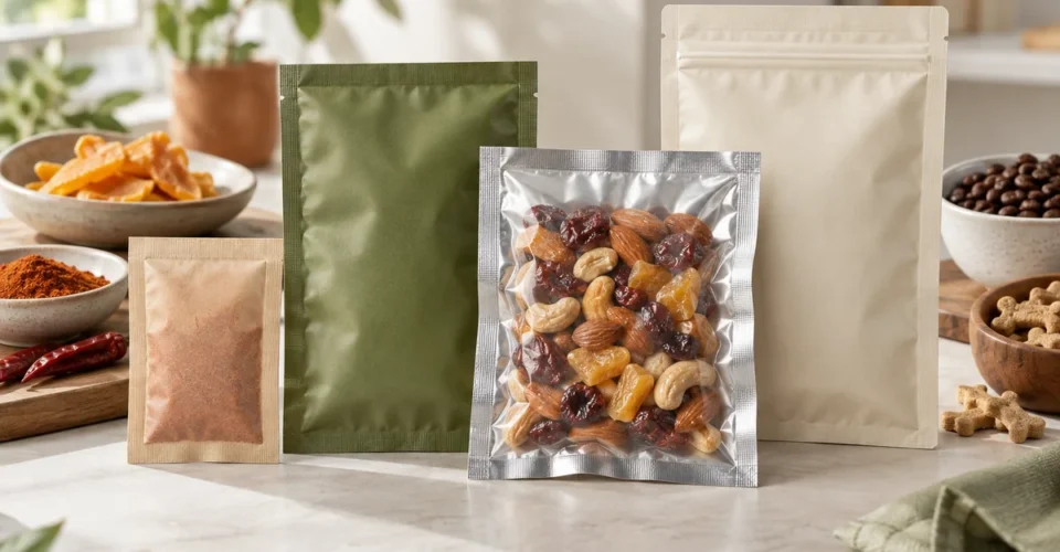 用于香料坚果零食和宠物食品的三边封包装袋