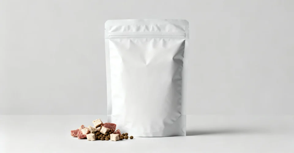 冻干宠物食品包装用自立袋与冻干肉块颗粒的示意画面