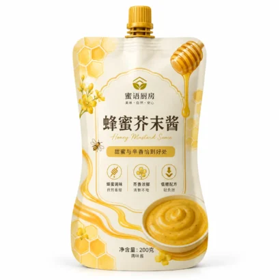 蜂蜜芥末酱包装袋顶部吸嘴自立袋主视图