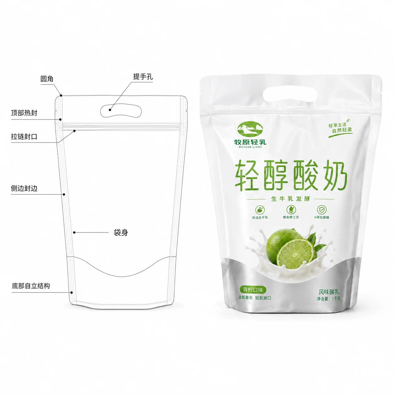 牛奶包装袋 结构尺寸线稿