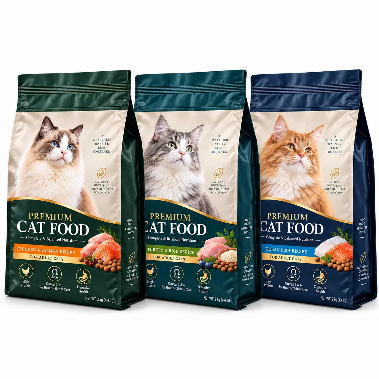 单一可回收材料猫粮包装袋系列展示