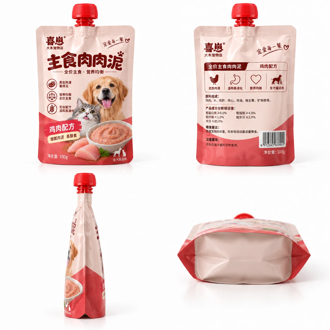 宠物肉泥包装袋 多角度展示