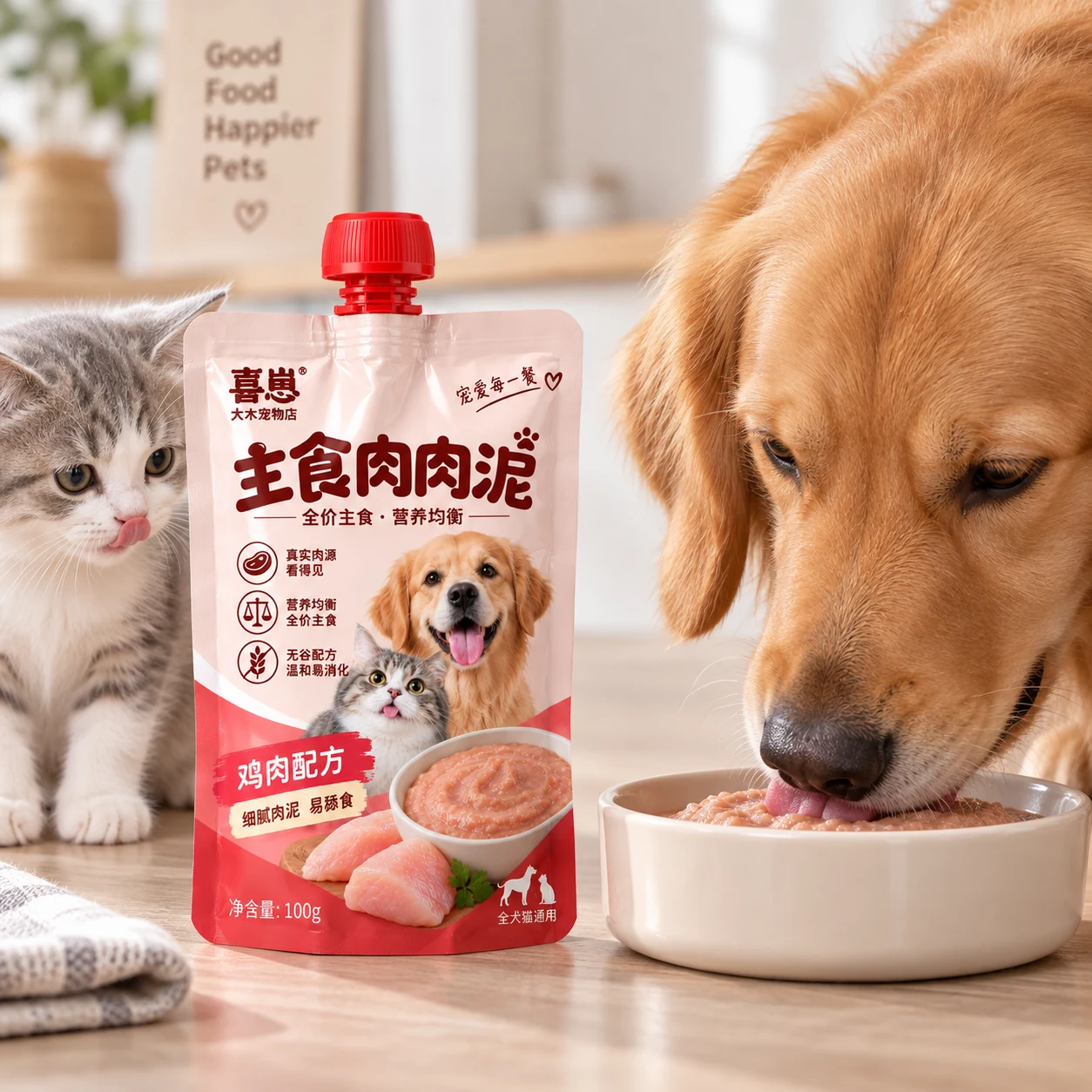 宠物肉泥包装袋 猫狗喂食应用场景