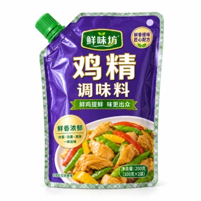 鸡精包装袋斜肩吸嘴自立袋主视图
