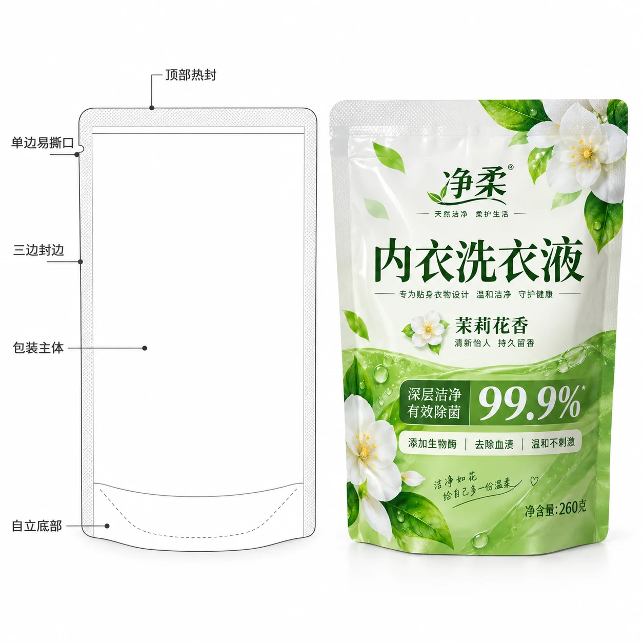 洗衣液包装袋 结构尺寸线稿
