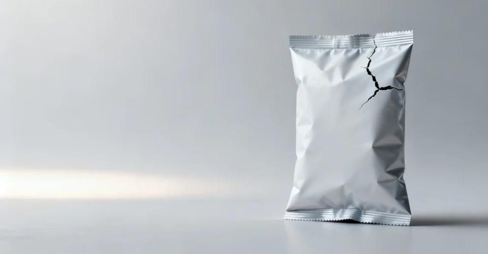 概念图:低温冷冻环境下出现折痕脆裂的冷冻食品包装袋