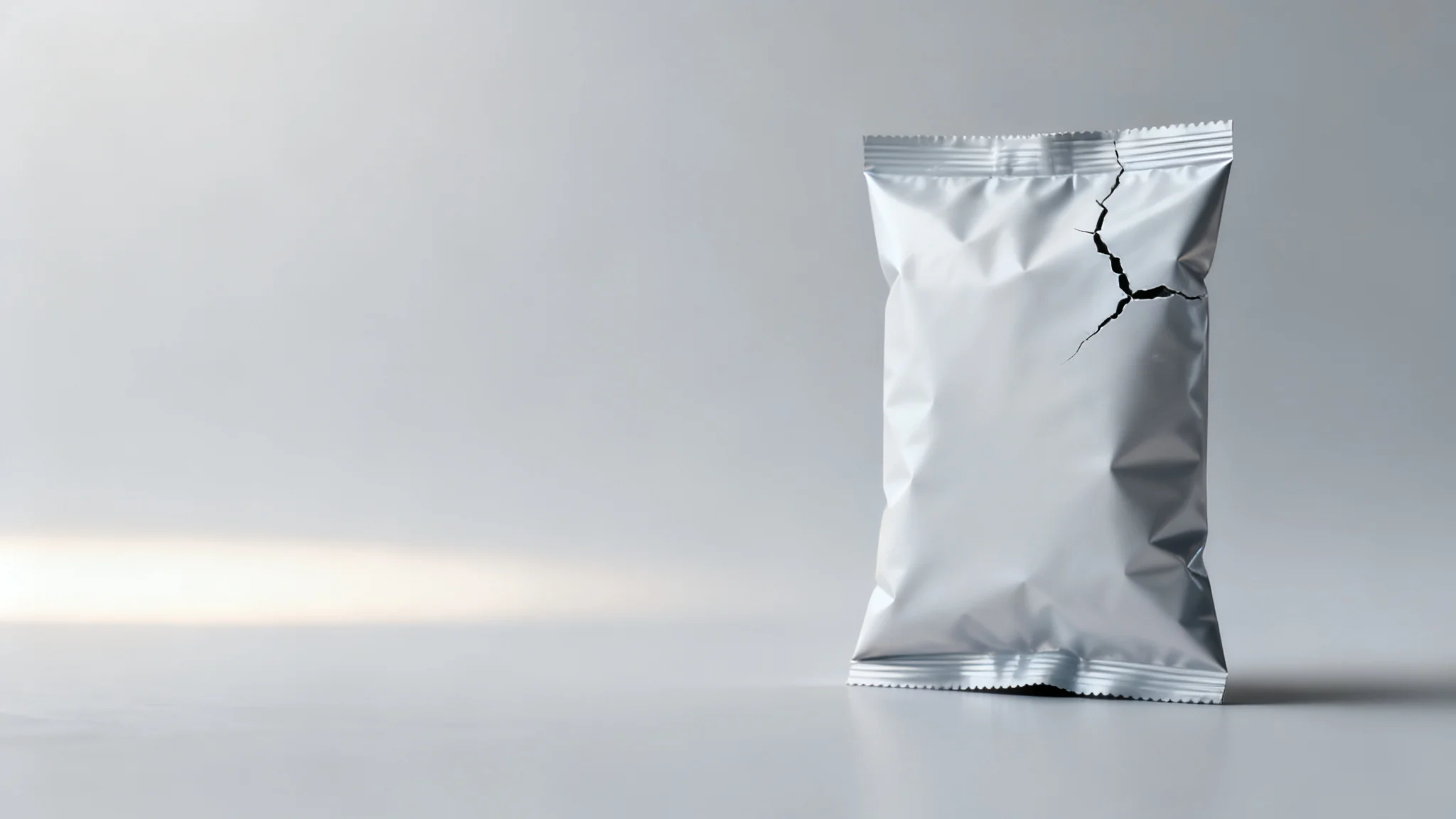 概念图:低温冷冻环境下出现折痕脆裂的冷冻食品包装袋