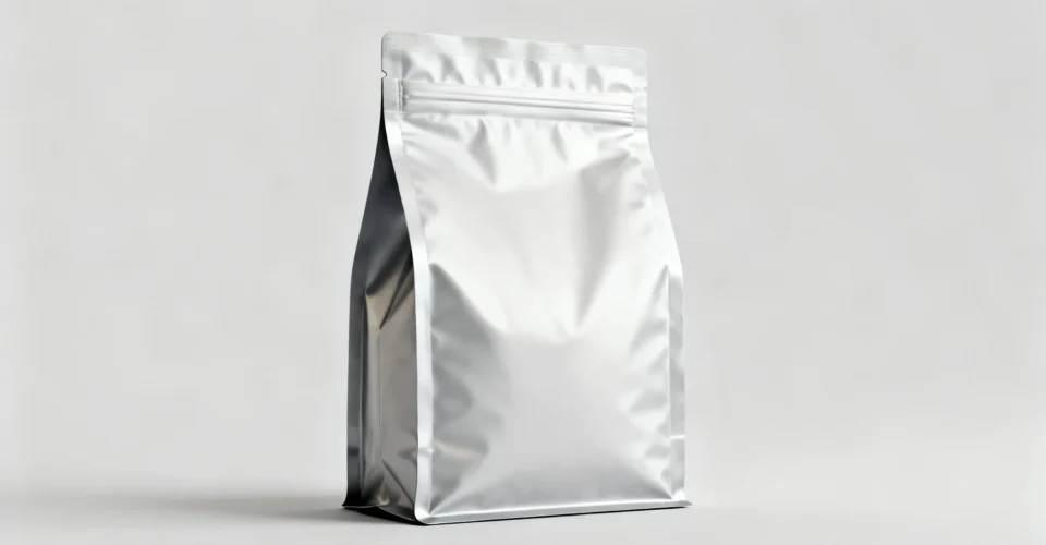 狗粮包装袋,四边封宠物食品袋,简洁摄影棚背景,产品摄影