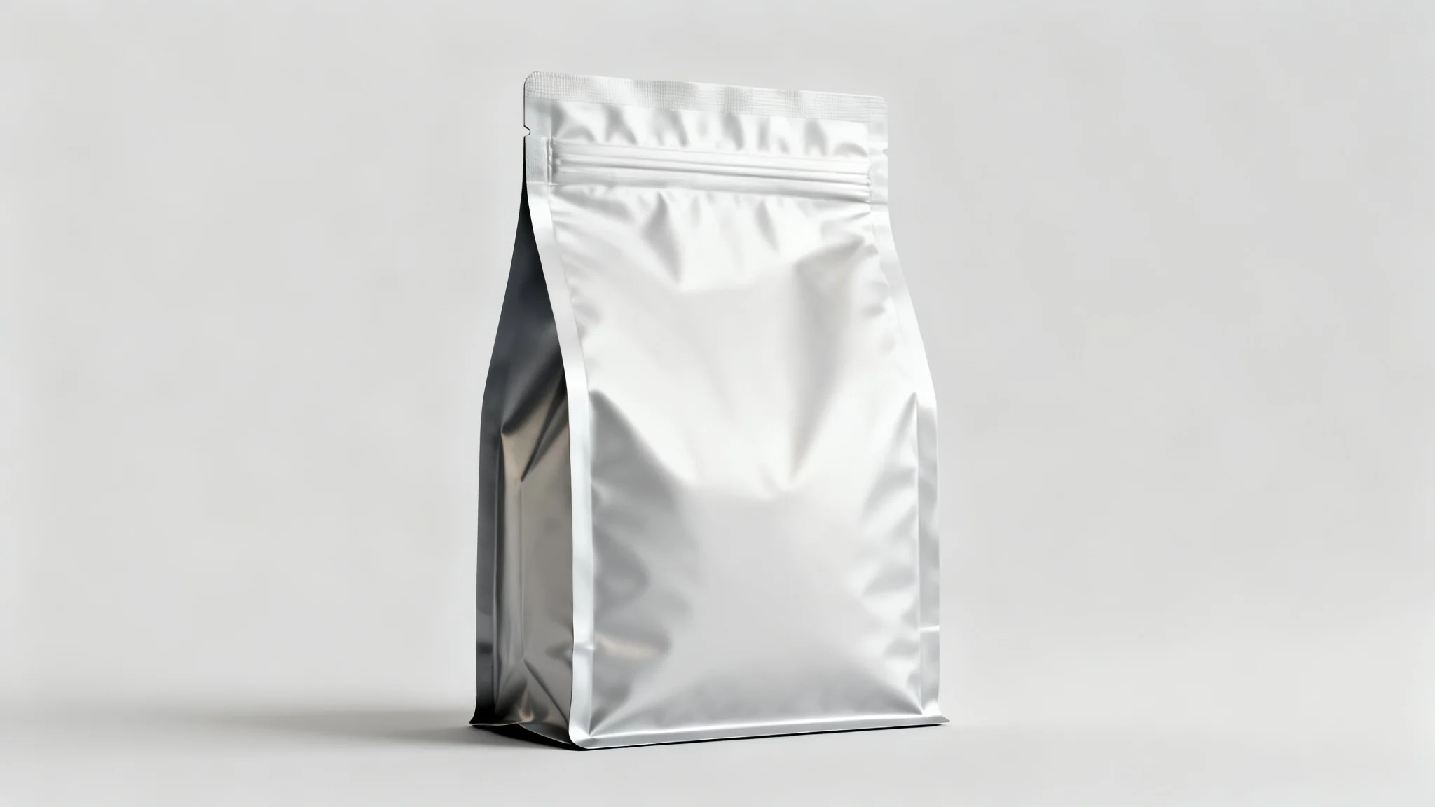 狗粮包装袋，四边封宠物食品袋，简洁摄影棚背景，产品摄影
