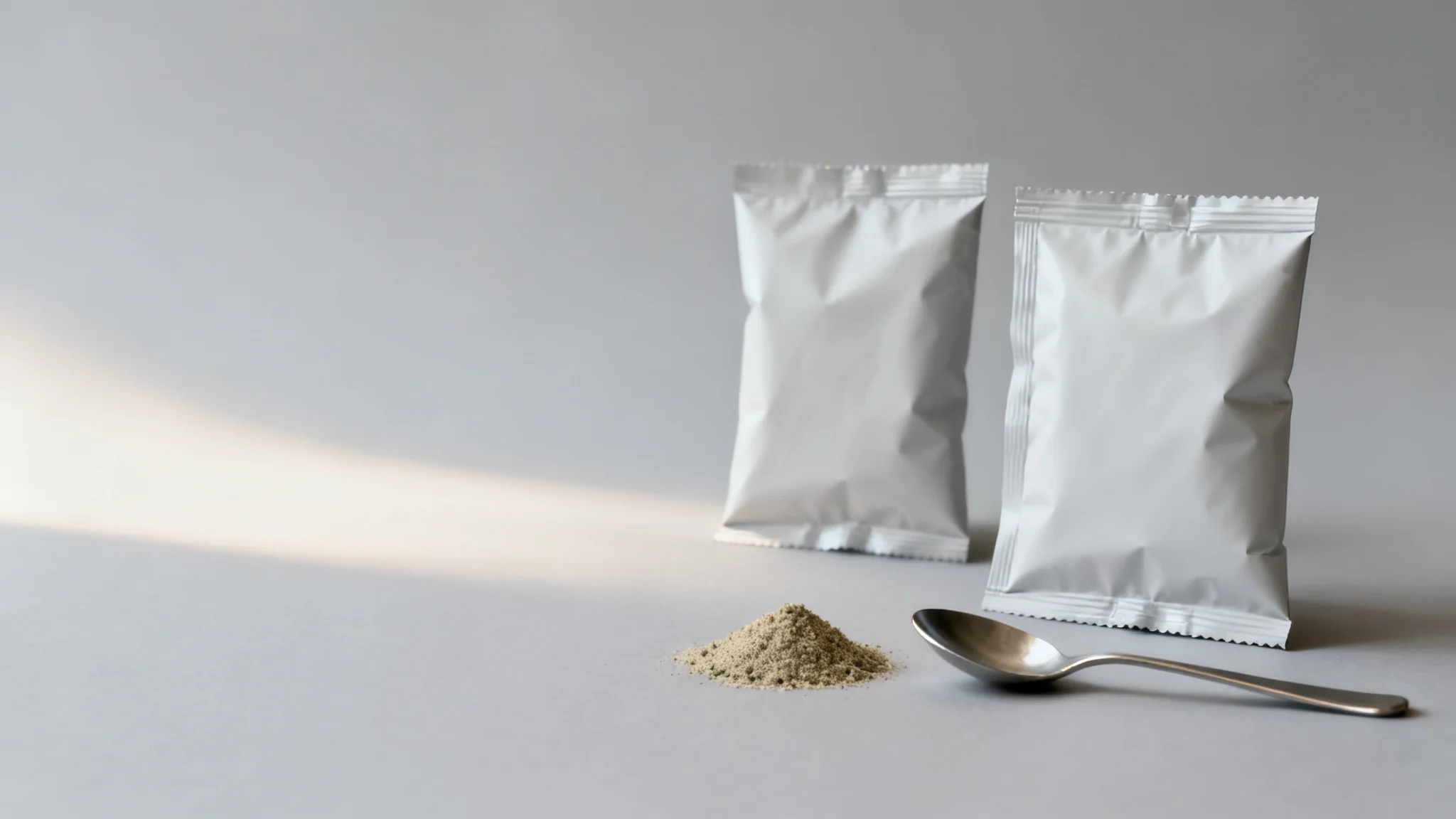 概念图:未印刷的调味粉包装袋与散落的调味粉,用于说明调味粉包装袋封口夹粉的排查